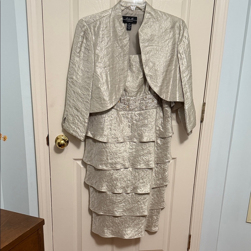 Alex Evenings Elegant Silver Dress with Jacket